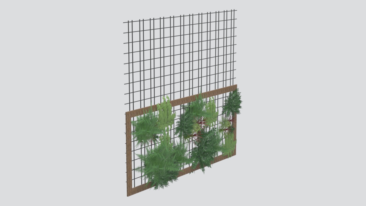 Media 1 for listing Wire Mesh Trellis with Wooden Planter Box and Ferns 3D Model