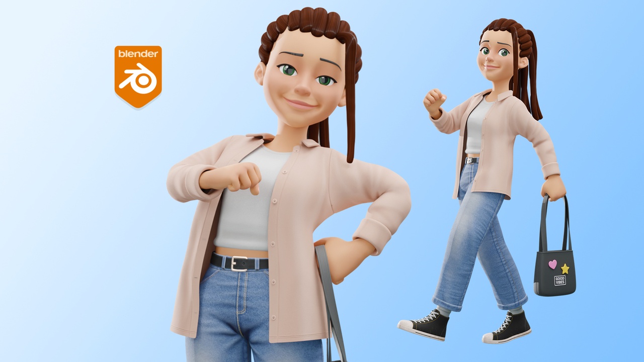 Media 1 for listing Cartoon Female Casual Streetwear - Rigged 3D Character