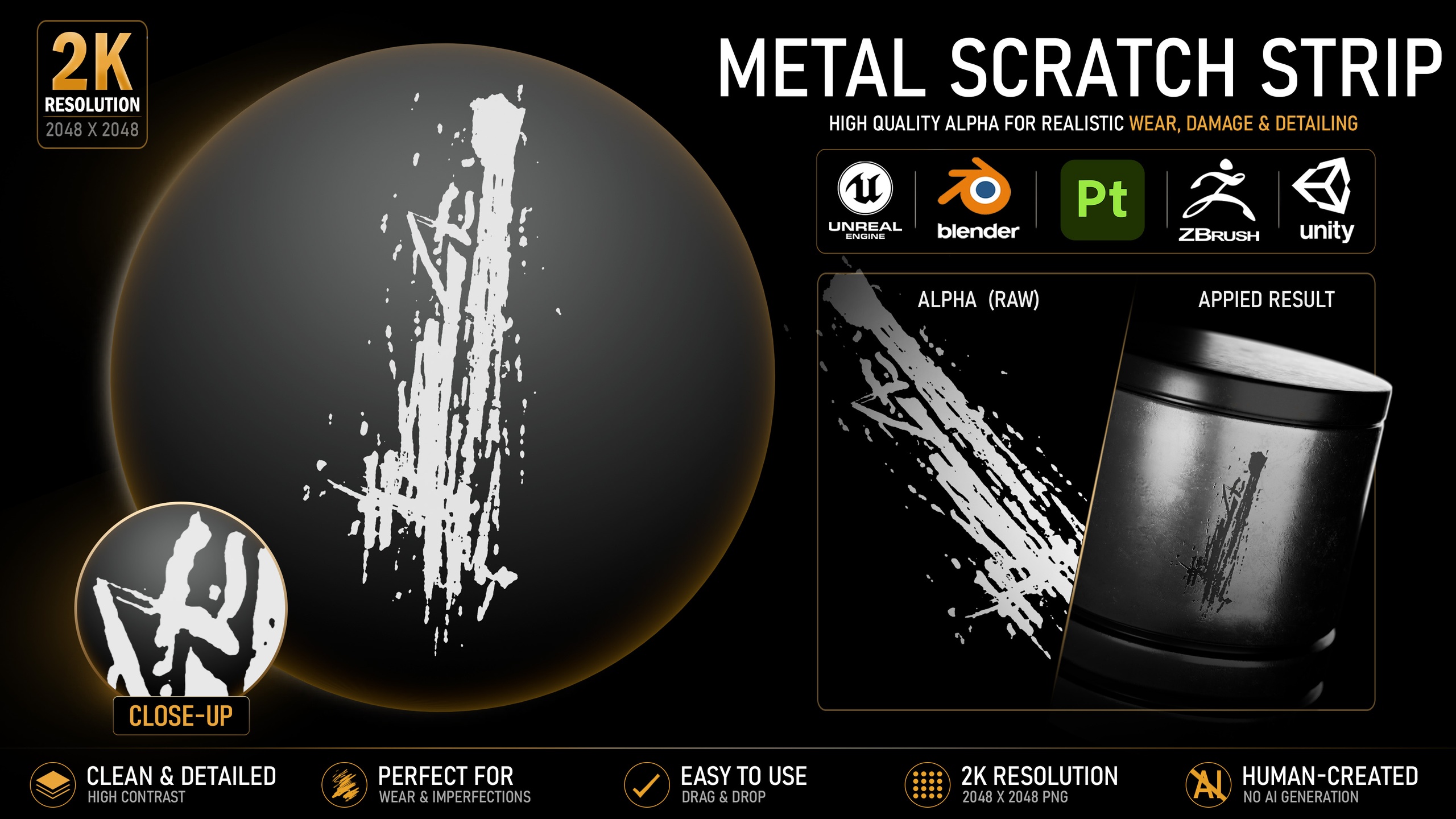 Media 1 for listing Metal Scratch Strip Alpha | High-Resolution Grunge Texture