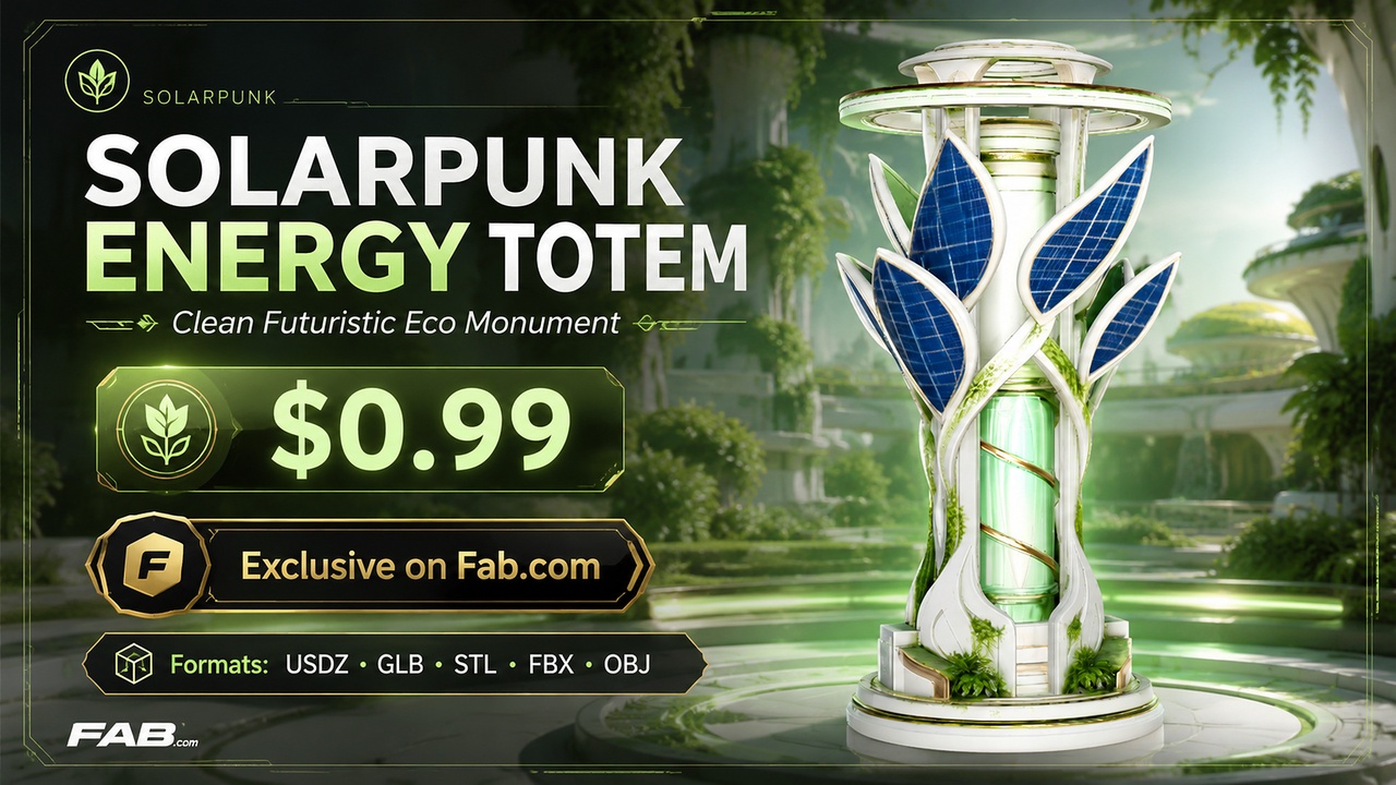 Media 1 for listing Solarpunk Energy Totem | Futuristic Eco Monument | Game Ready