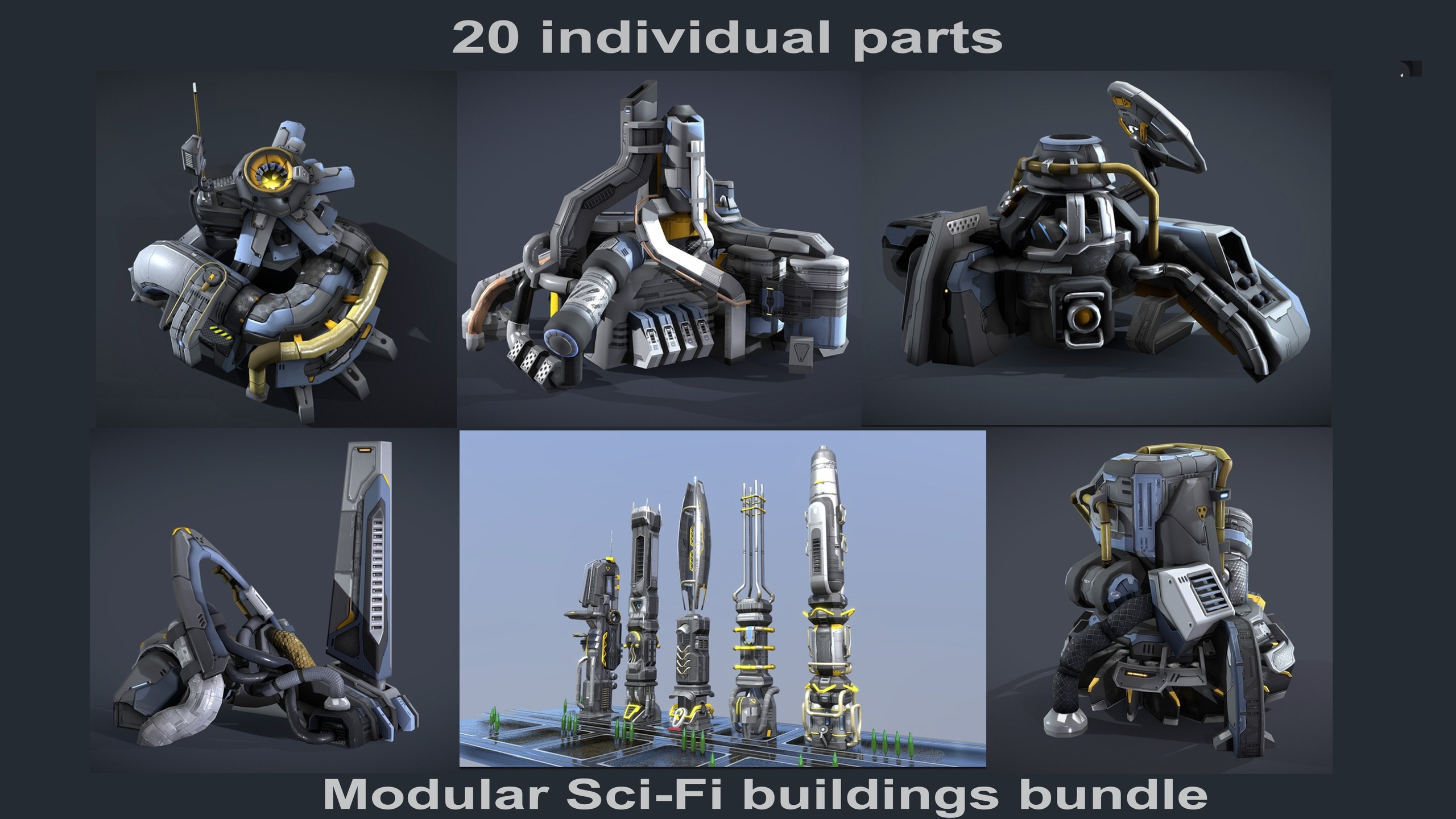 Media 1 for listing Lowpoly Sci-Fi modular buildings pack - Animated