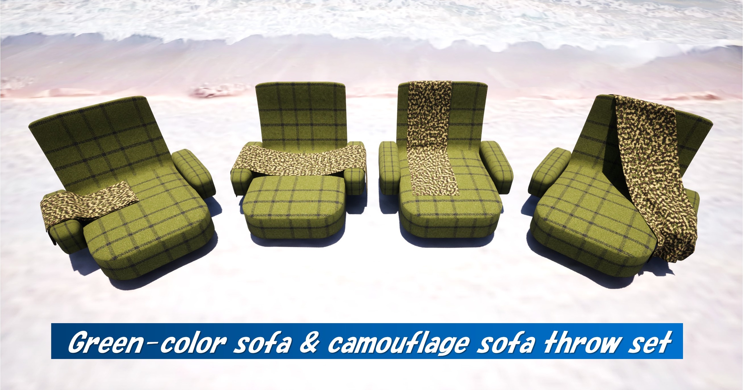 Media 1 for listing Camouflage Sofa Set Green Color Version
