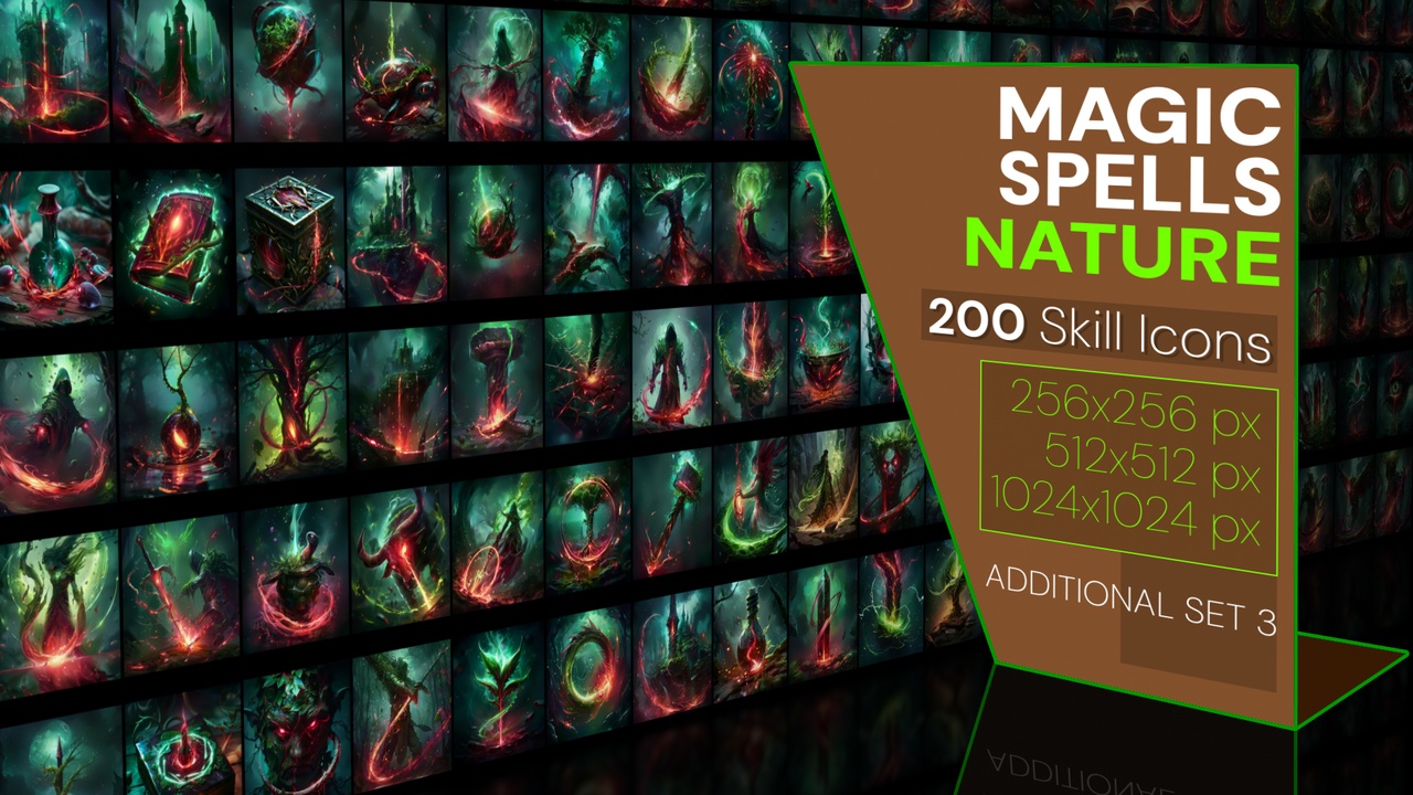 Media 1 for listing 200 additional magical spell icons themed around - Nature. Pack 3