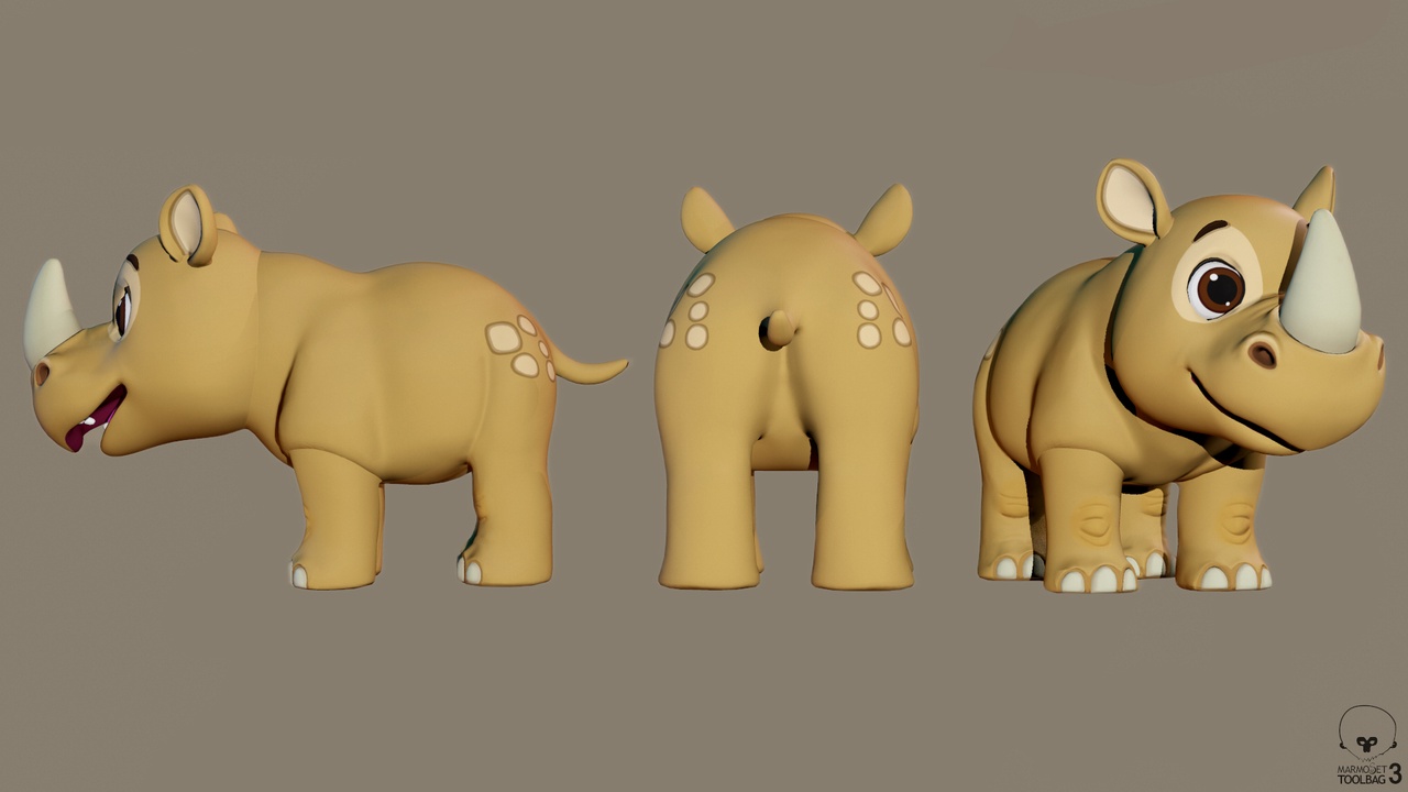 Media 1 for listing Cute Light Brown Safari Cartoon Rhino Low-poly 3D model