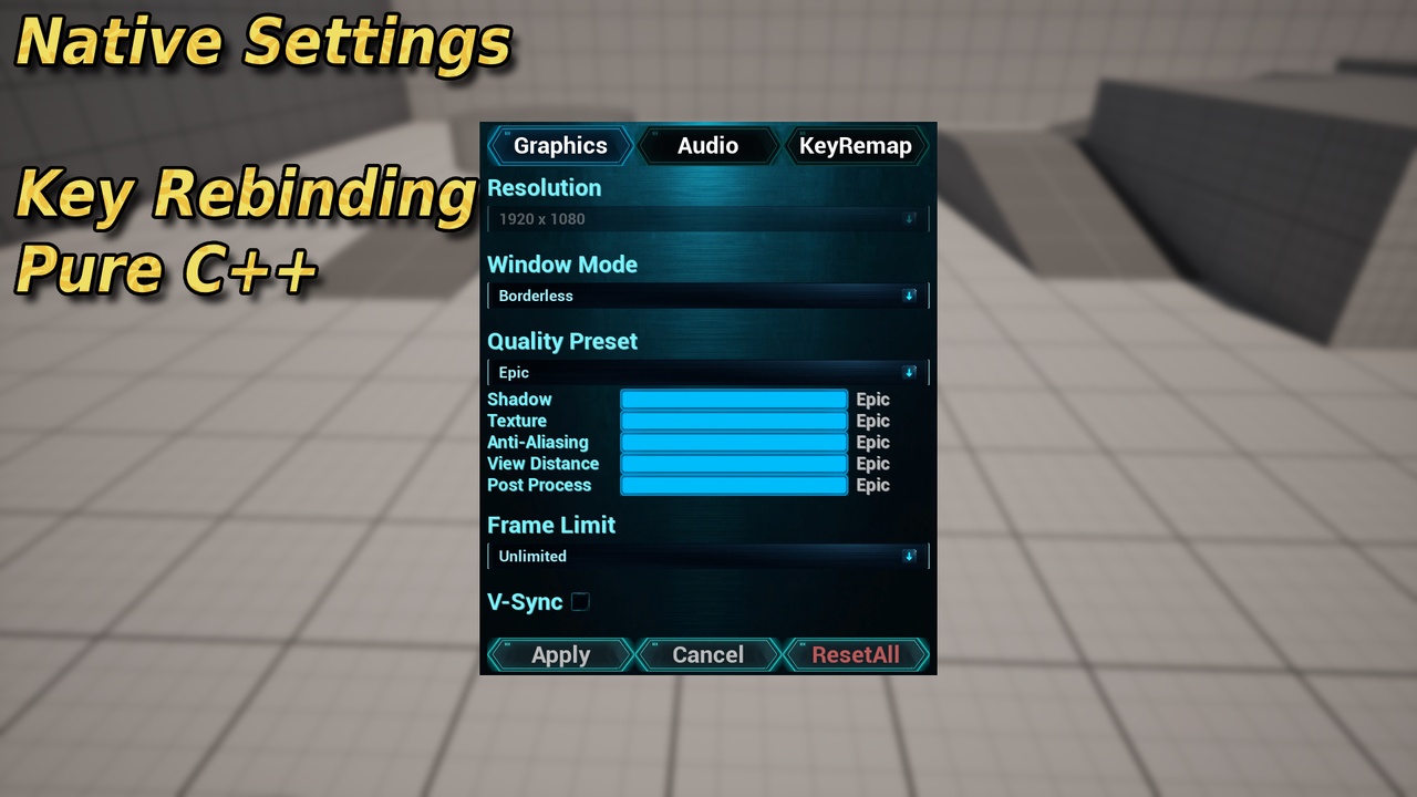 Media 1 for listing Game Settings System – Key Remapping & Resolution Revert (UE 5.4–5.7)