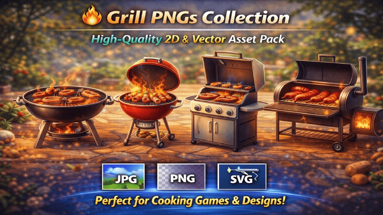 Media 1 for listing 🔥 Grill PNGs Collection – High-Quality 2D & Vector Asset Pack