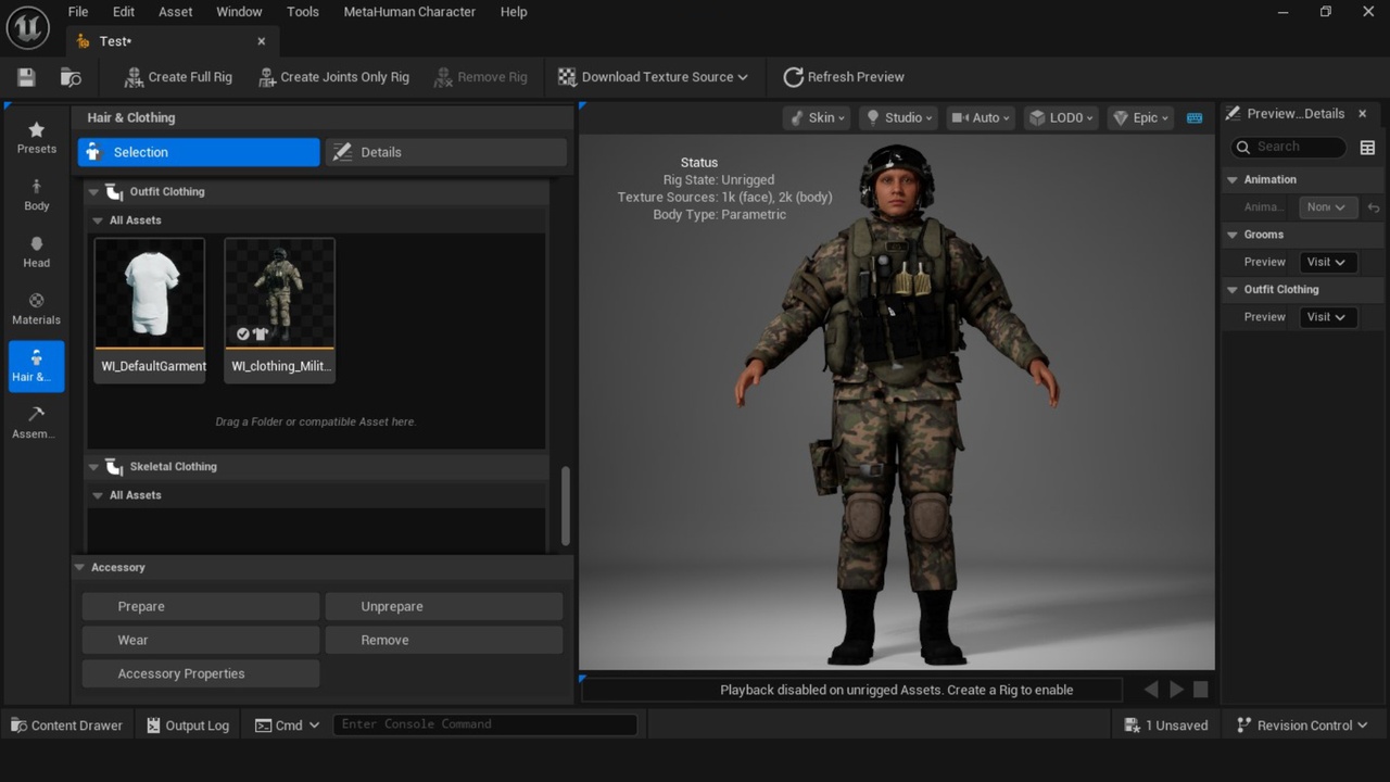Media 1 for listing Metahuman  Militaire Outfit