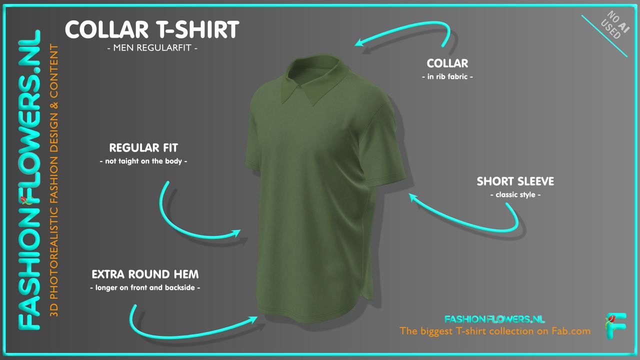 Media 1 for listing Green Colour Collar T-shirt With Extra Rounded Underside | Poloshirt