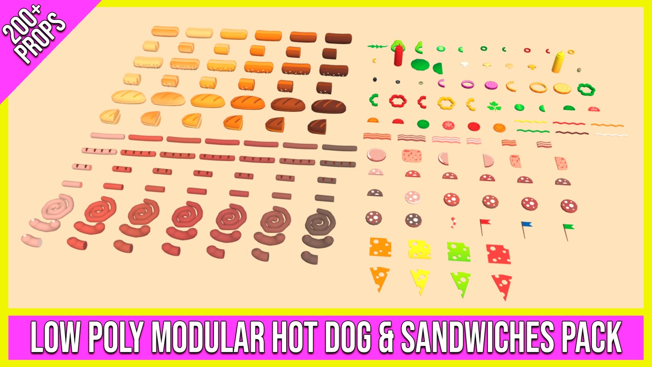 Media 1 for listing Low Poly Modular Hot Dog & Sandwiches Pack (200+ Props)