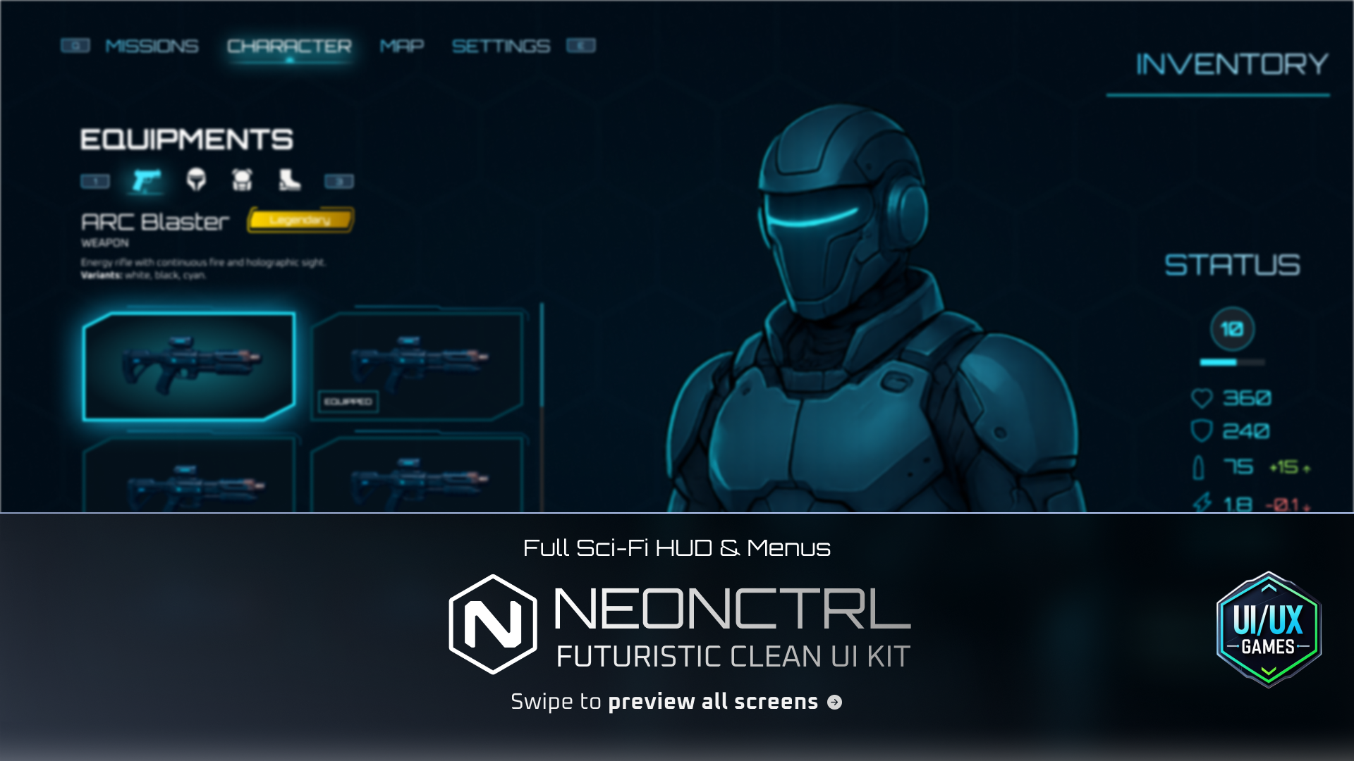 NEONCTRL: Futuristic Clean UI Kit | Fab