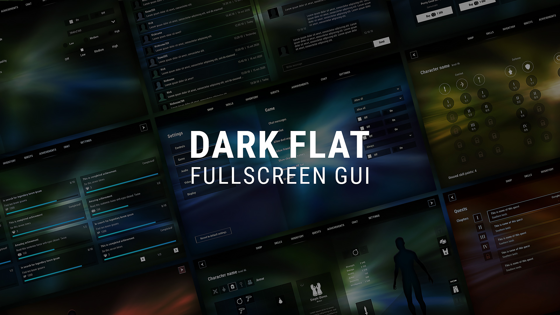 Fullscreen Flat GUI / UI Kit - transparent, rpg pack | Fab