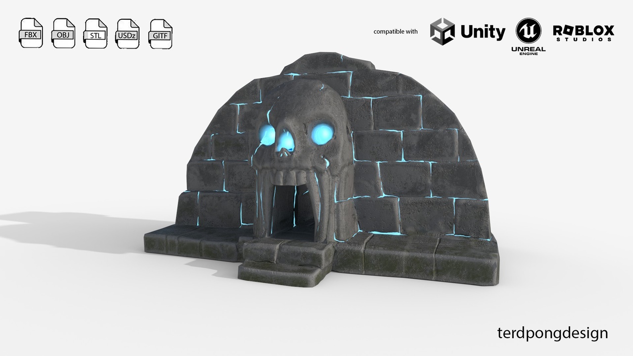 Media 1 for listing Stylized Skull Gate Cave Entrance Low Poly PBR