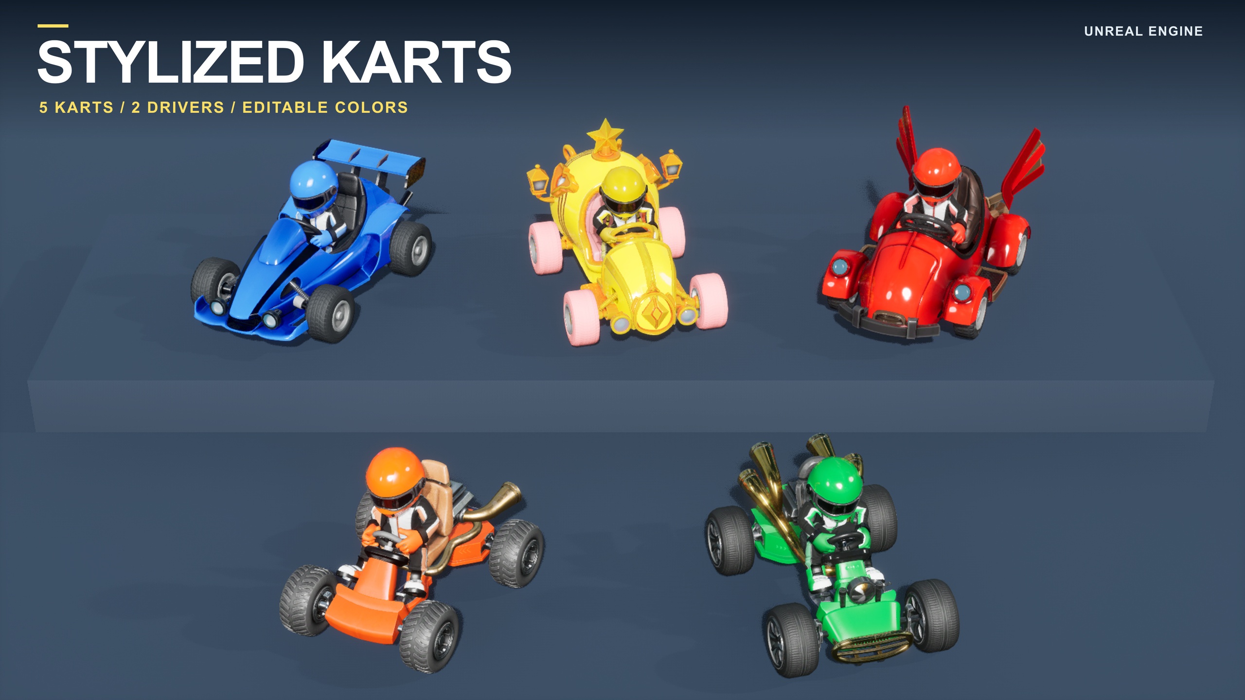 Media 1 for listing Stylized Kart Racing Pack - 5 Karts & 2 Drivers - Unreal Engine
