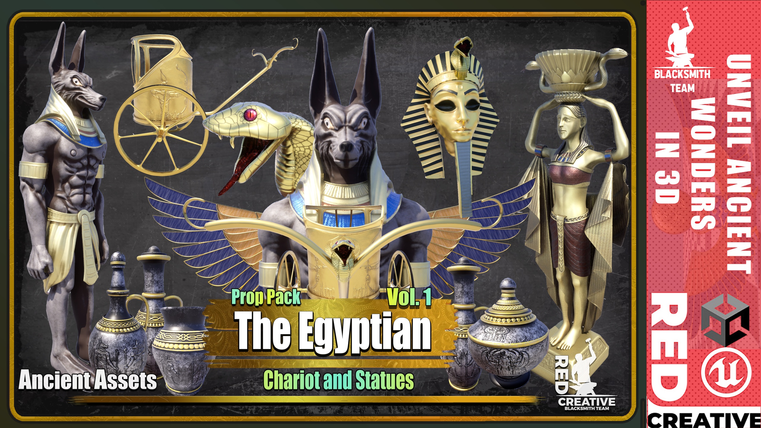 Media 1 for listing Ancient Egypt Pack Vol. 2 – Chariots & Statues with Hi-Res Baked Textures