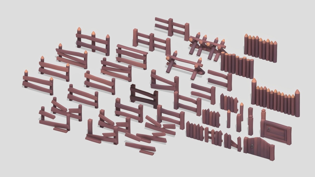 Media 1 for listing Stylized Low Poly Wooden Fences Pack 01
