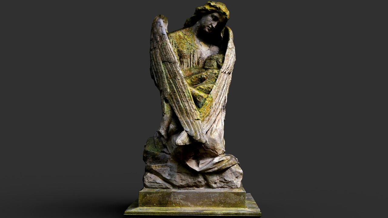 Media 1 for listing graveyard tombstone angel mossy ruins PBR photogrammetry