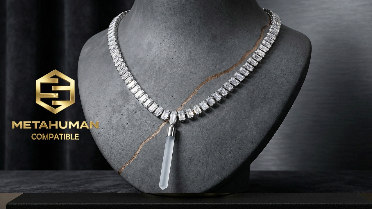 Media 1 for listing Luxury Crystal Baguette Necklace with Elegant Pendant Drop and Formal Glamour