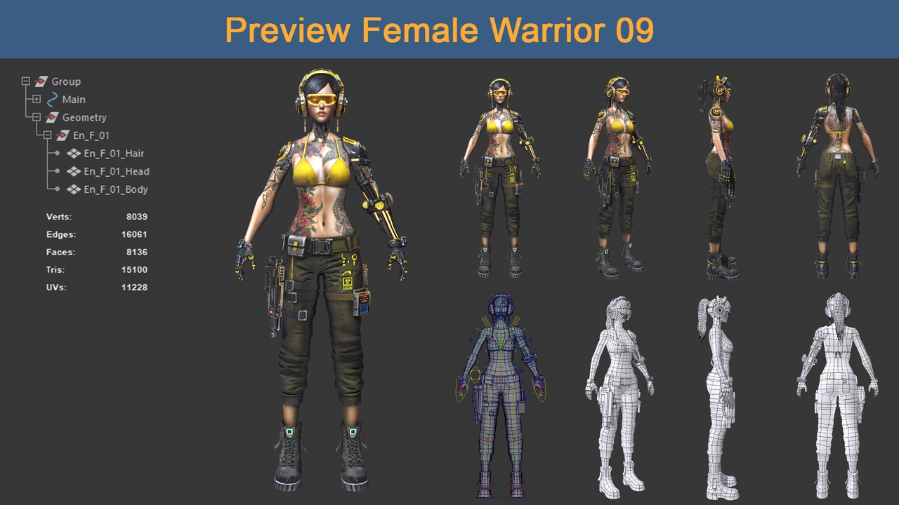 Media 1 for listing Character Female Warriors 09 - Ready for game Low-poly 3D model