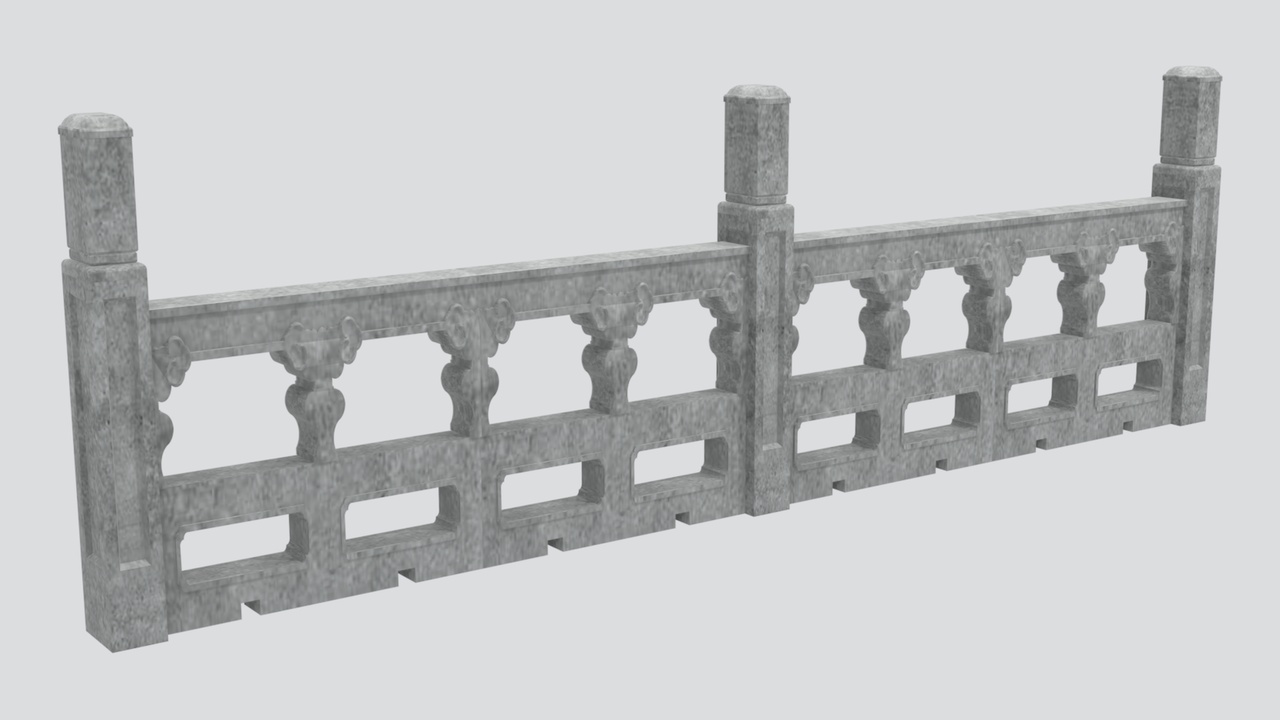 Media 1 for listing Chinese Carved Stone Balustrade with Openwork Panels 3D Model