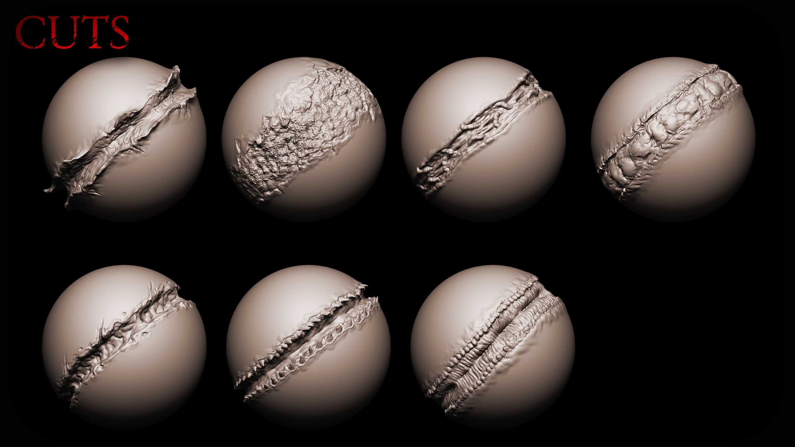 Media 1 for listing Zbrush + Blender - 30 Skin Damages Brushes Horror Edition
