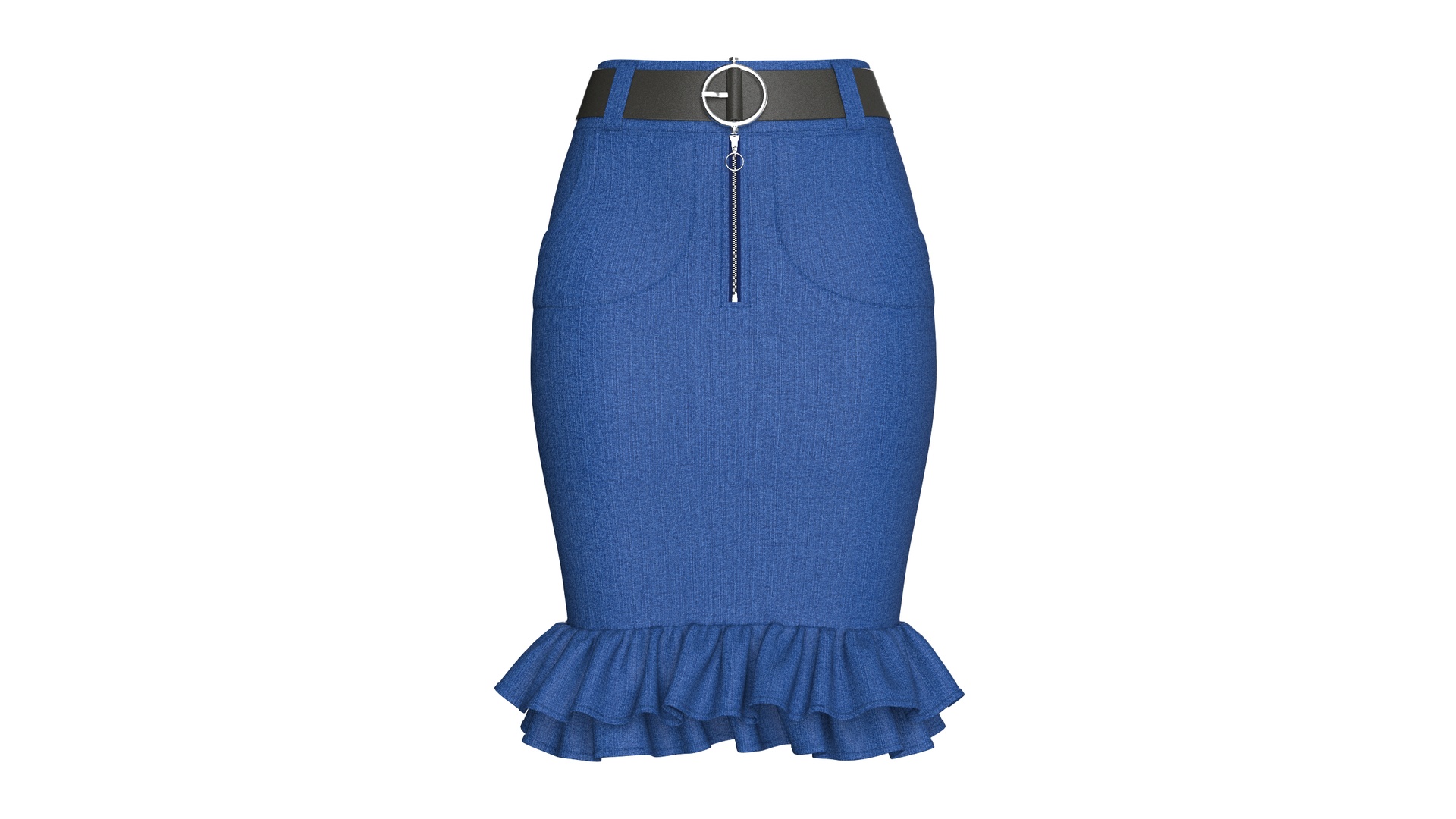 Media 1 for listing Girls Denim Skirt With Layered Ruffle Hem | High Poly