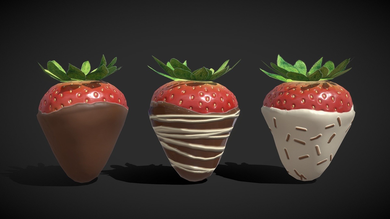 商品 Chocolate-Dipped Strawberries - Low Poly Model for Dessert-Themed 3D Scenes 的媒体 1