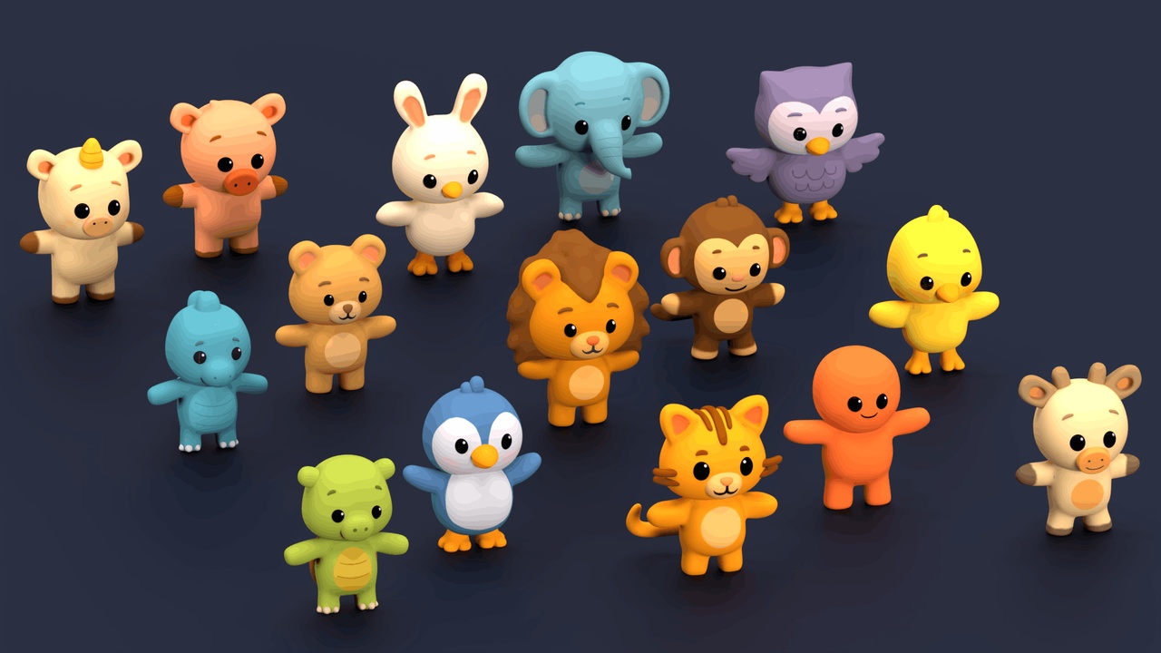 Media 1 for listing Cute Animal Mascot Pack – Stylized Low Poly Cartoon Character Collection