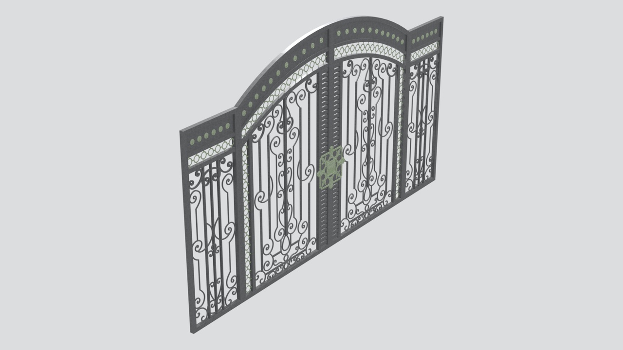 Media 1 for listing Ornate Wrought Iron Arched Gate with Side Panels 3D Model