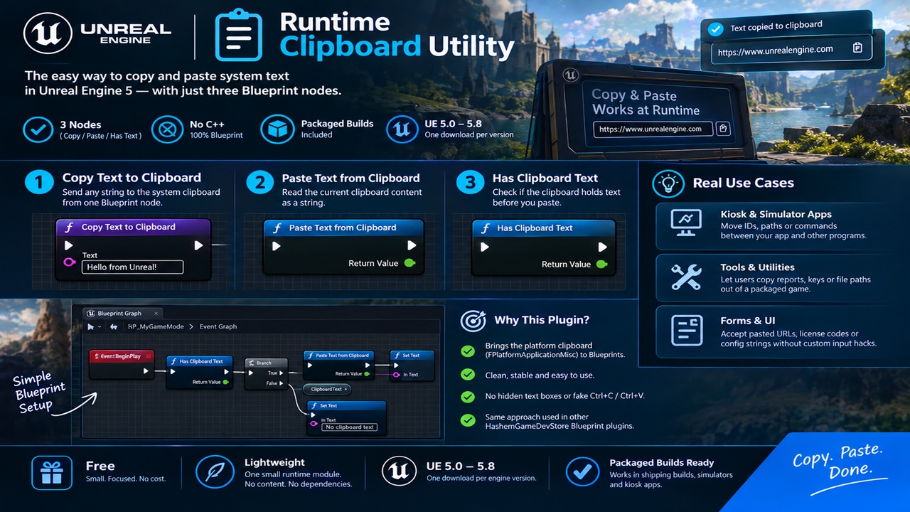 Media 1 for listing Runtime Clipboard Utility — Free Copy & Paste Text Nodes for Blueprints (UE5)
