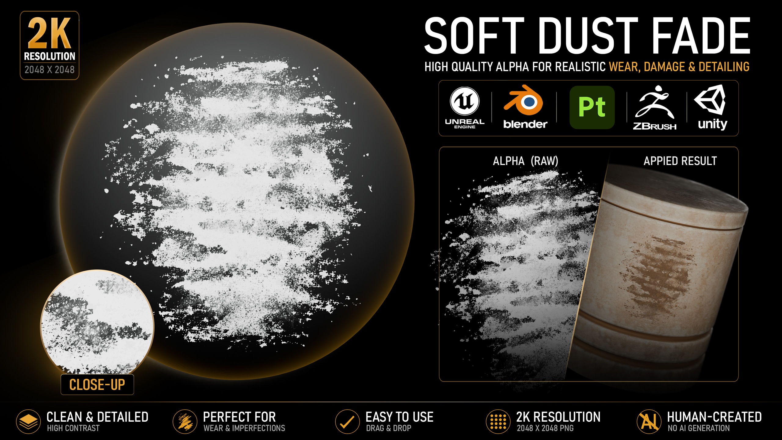 Media 1 for listing Soft Dust Fade Alpha | High-Resolution Grunge Texture