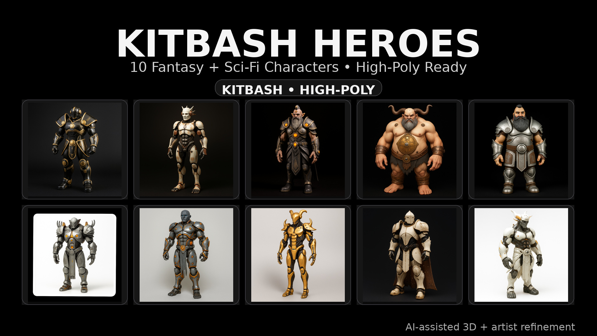 Kitbash Hero Kitbash Heroes — Fantasy + Sci-Fi High-Poly Character Pack (10 Models ...