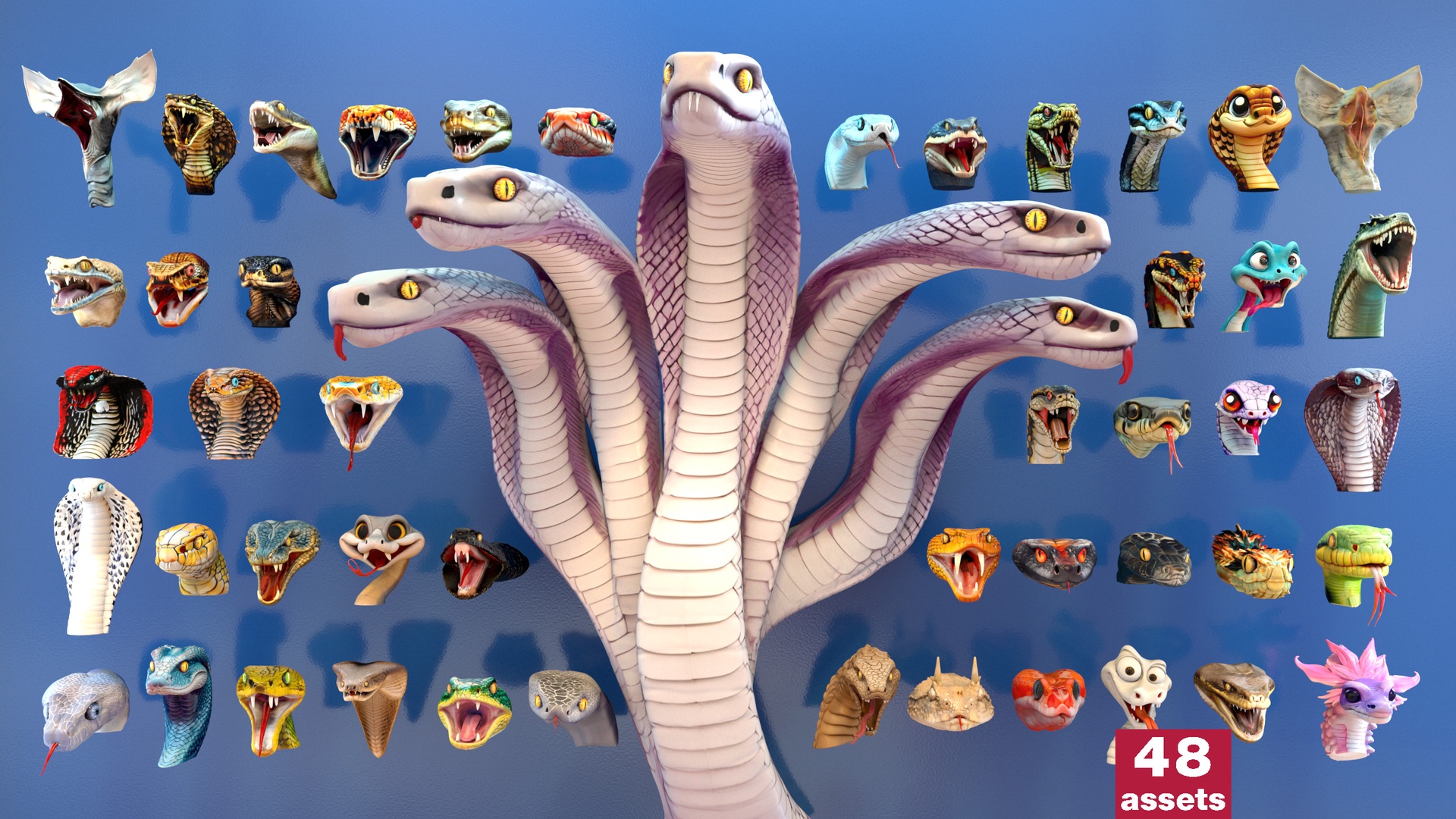 Media 1 for listing Ultimate Snake Head Pack – 48 HighPoly Stylized Assets