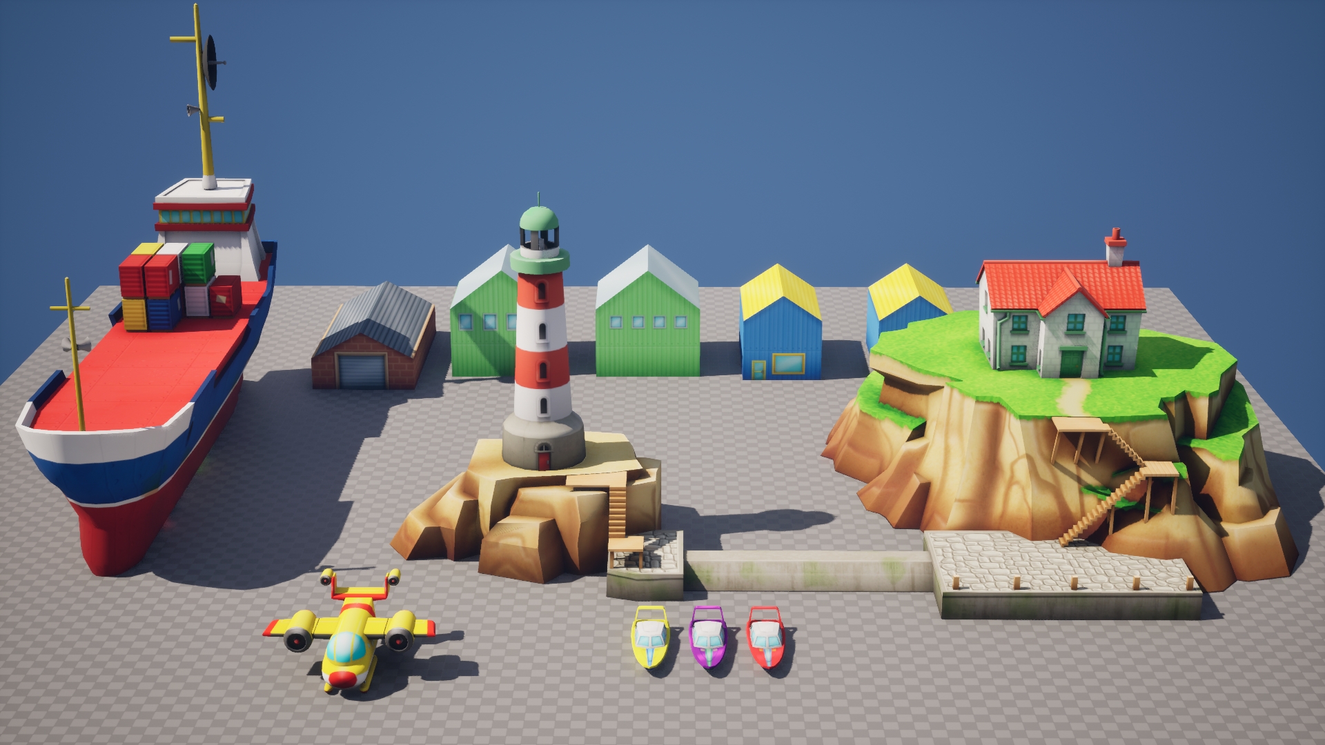 Low Poly Lighthouse and Boats Pack | Fab