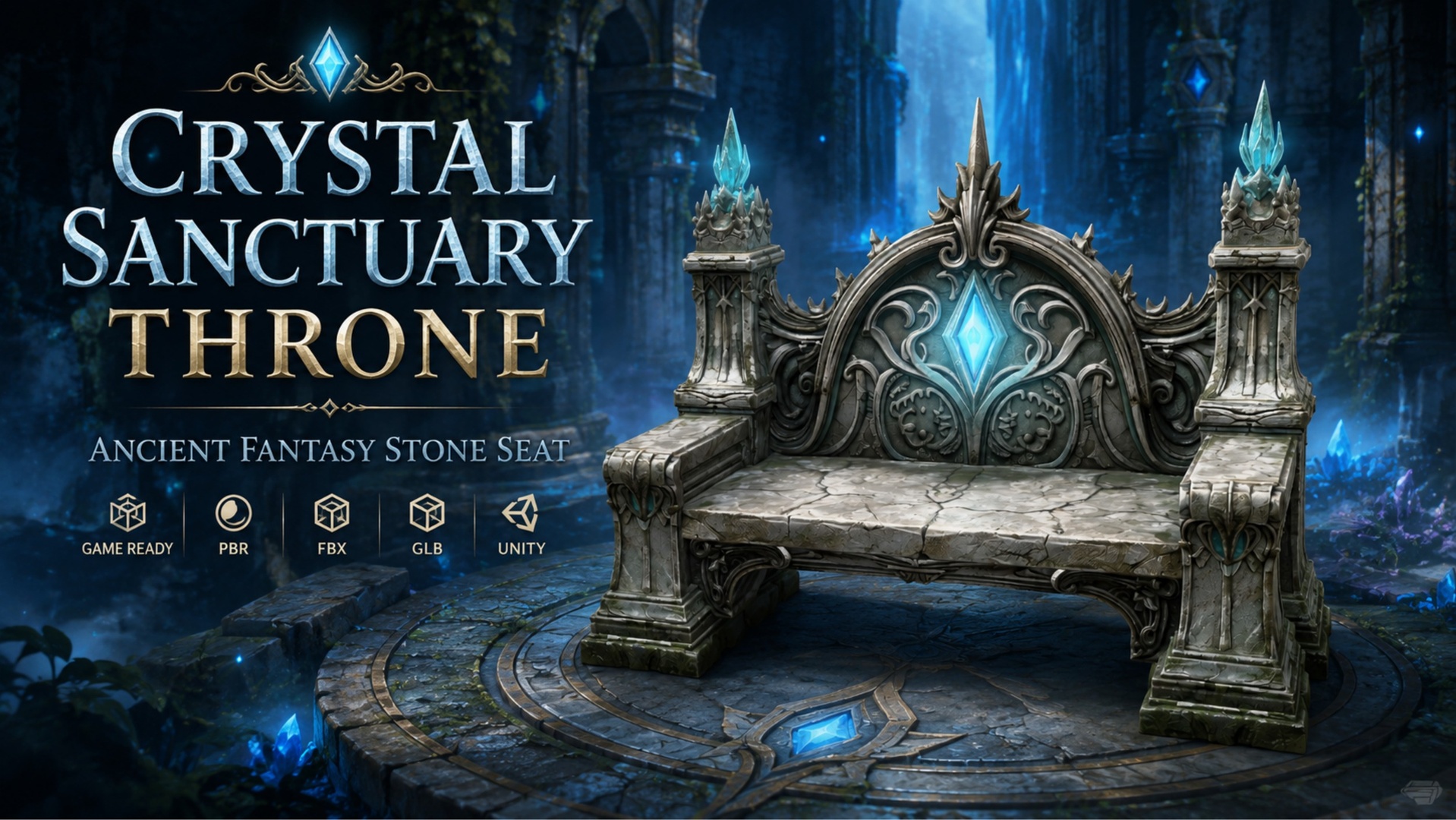 Media 1 for listing Crystal Sanctuary Throne – Ancient Fantasy Stone Seat