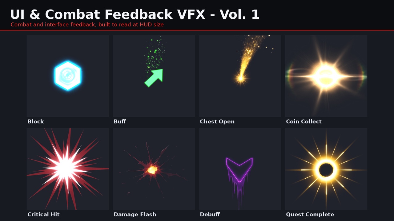 Media 1 for listing UI & Combat Feedback VFX Vol. 1 - 32 Sprite Sheets