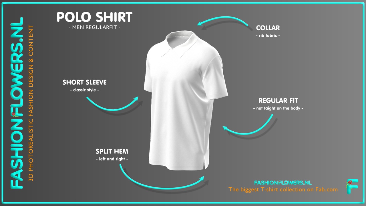 Media 1 for listing White Colour Poloshirt Collar T-shirt | Short Sleeves | Side Seams Splits Tshirt