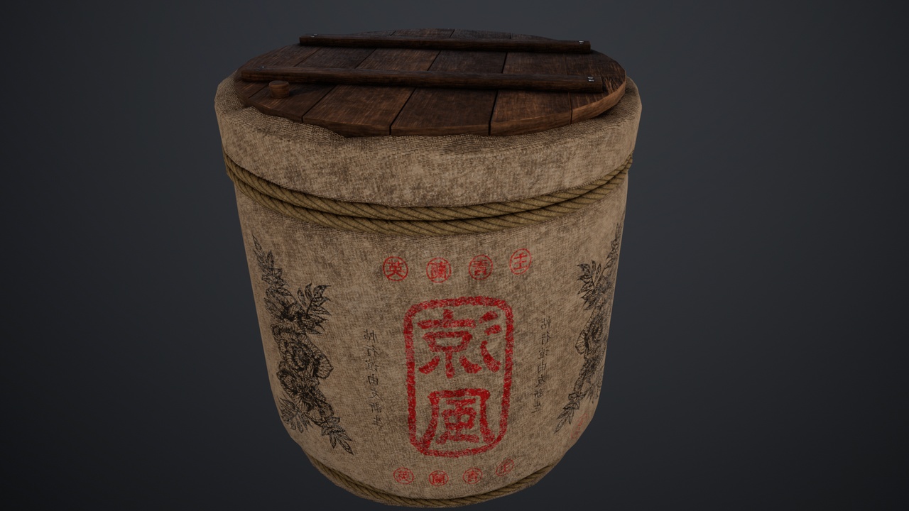 Media 1 for listing Lowpoly Traditional Japanese Sake Barrel