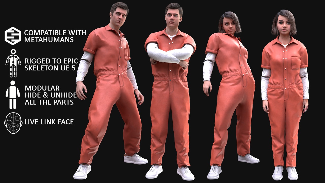 Media 1 for listing Men's and Women's Prison Outfits - Modular - Rigged