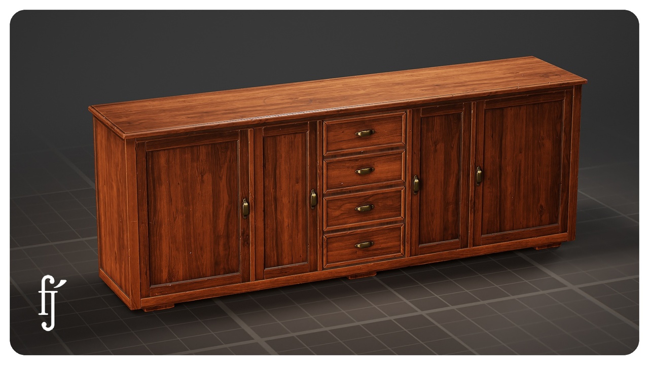 Media 1 for listing Large Wooden Sideboard Cabinet - Vintage Credenza with Drawers