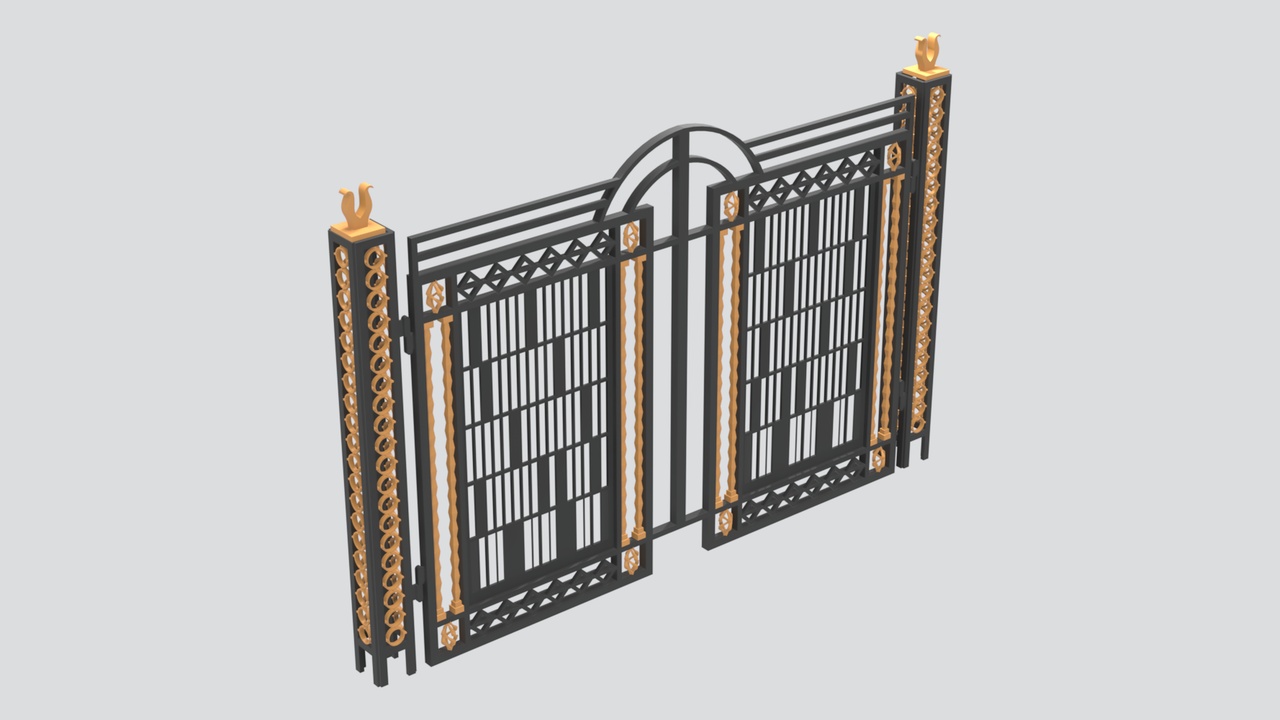 Media 1 for listing Black Wrought Iron Double Gate with Gold Accents 3D Model