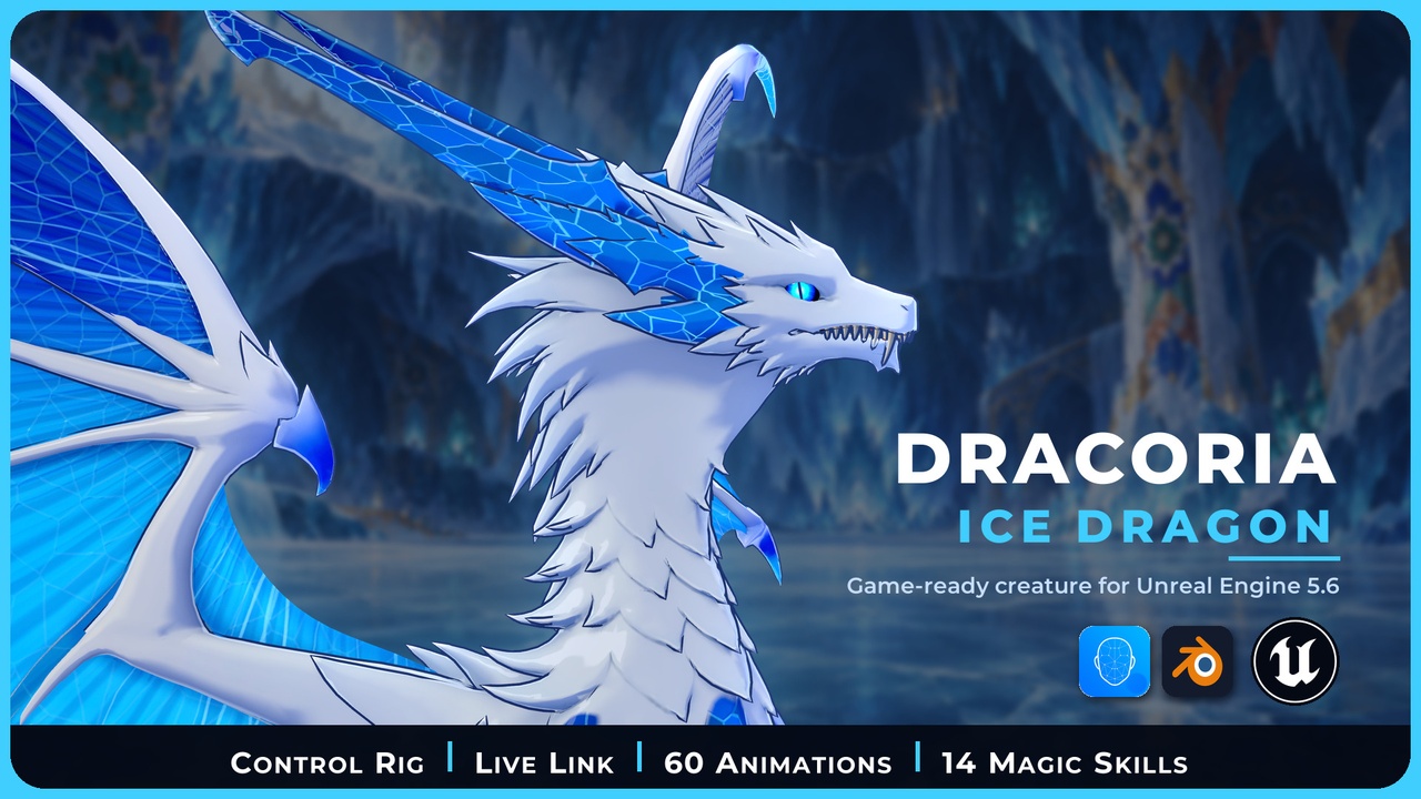 Media 1 for listing Dracoria - Ice Dragon (Rigged, 60 Animations, Magic VFX, Control Rig)