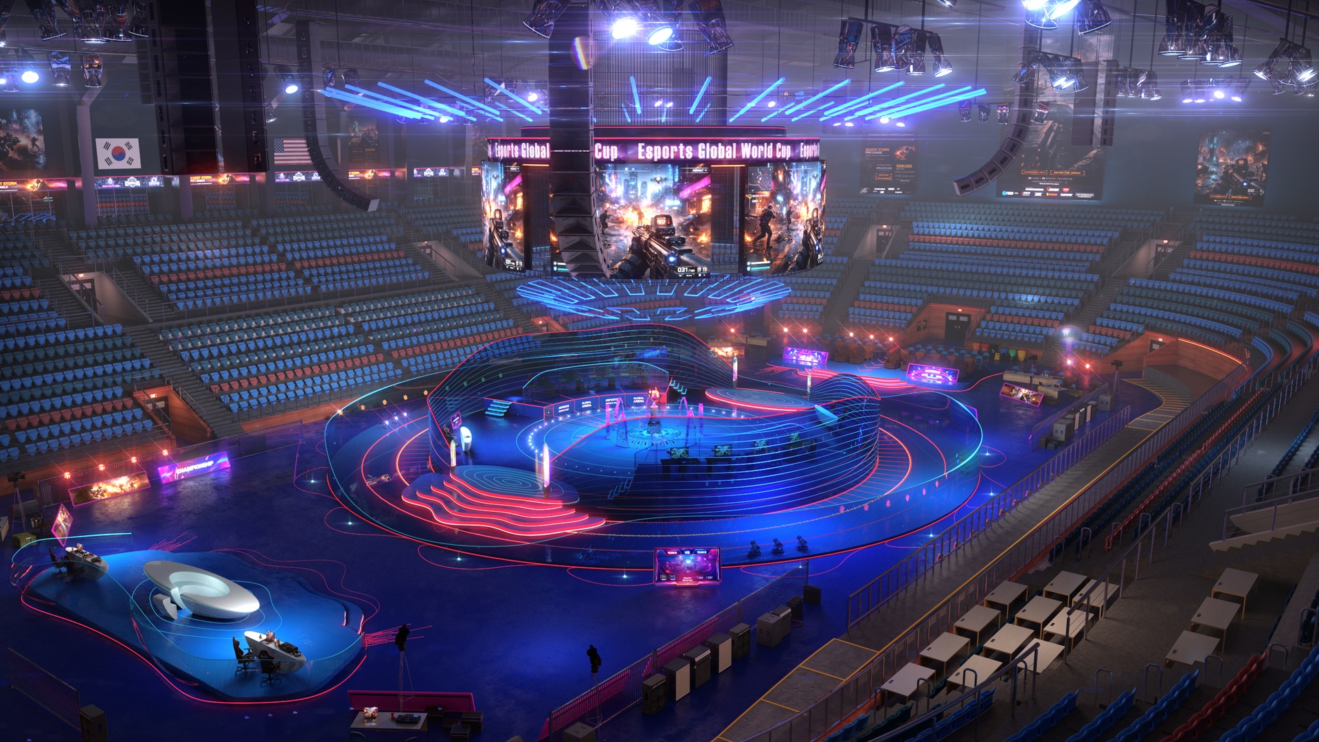 Media 1 for listing Futuristic Esports Arena Stadium – Tournament Stage 3d Environment Level