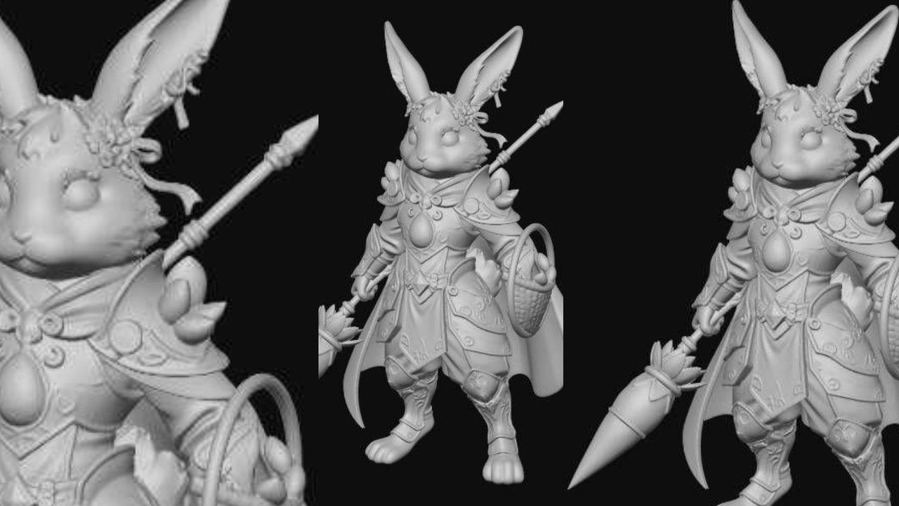 Media 1 for listing Forest Guardian Rabbit Warrior – Stylized Fantasy Character | Game Ready 3D Asse