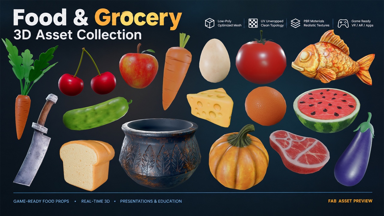 Media 1 for listing Food & Grocery 3D Asset Collection
