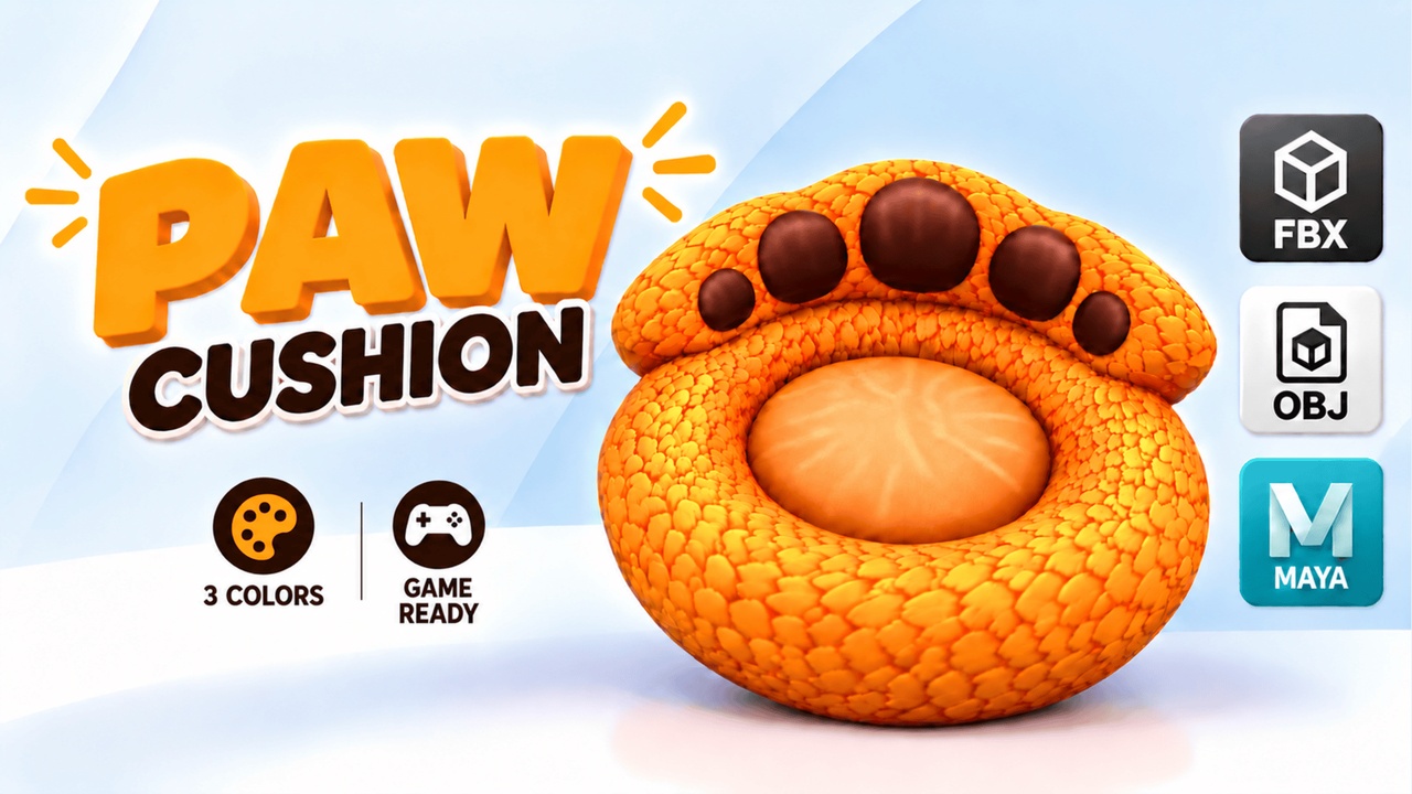 Media 1 for listing Free Paw-Shaped Pillow Stylized 3D Model