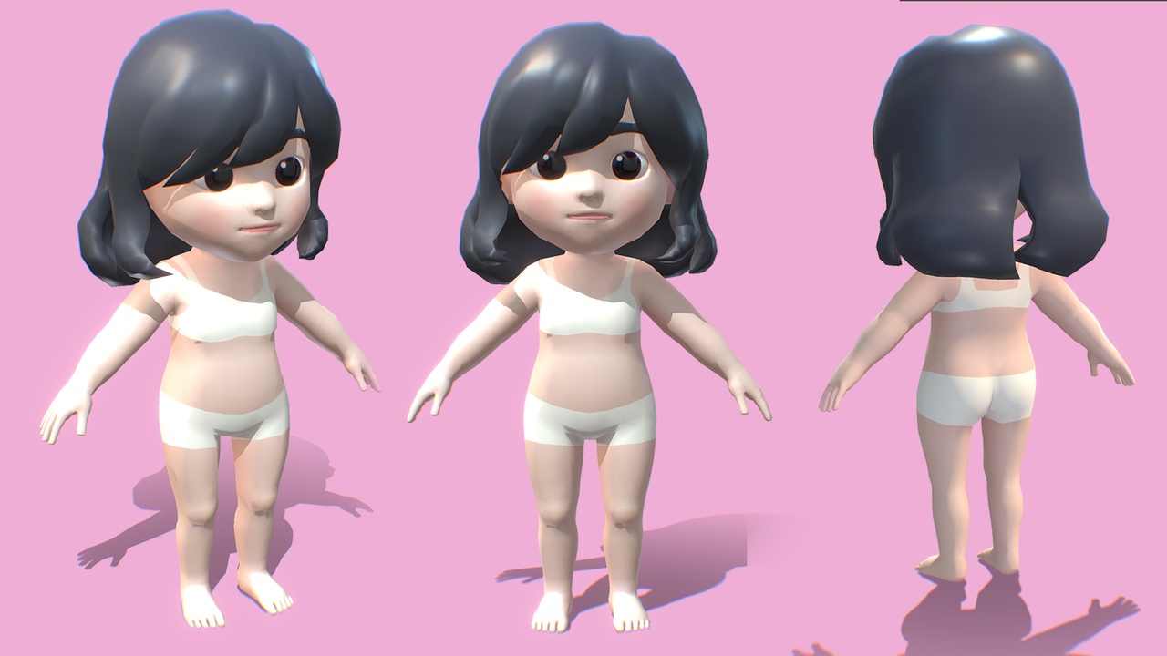 Media 1 for listing Base Mesh Pack - Cartoon Girl Kid ( Rigged )