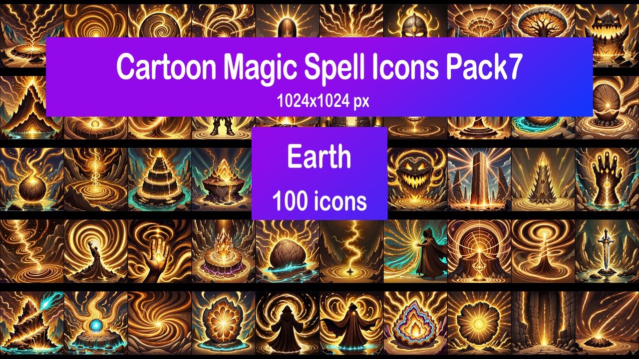Media 1 for listing Cartoon Magic Spell Icons Pack7 - Earth