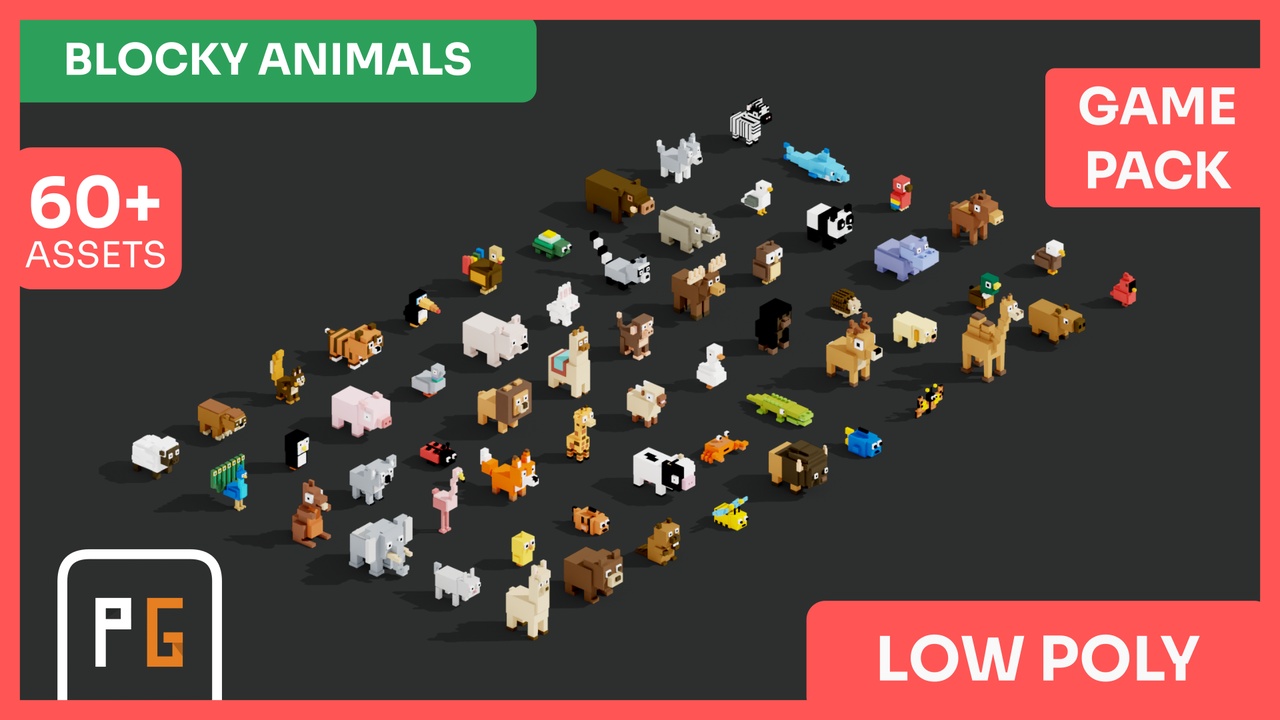 Media 1 for listing Low Poly Blocky Animals — Mega Pack | 60+ Characters