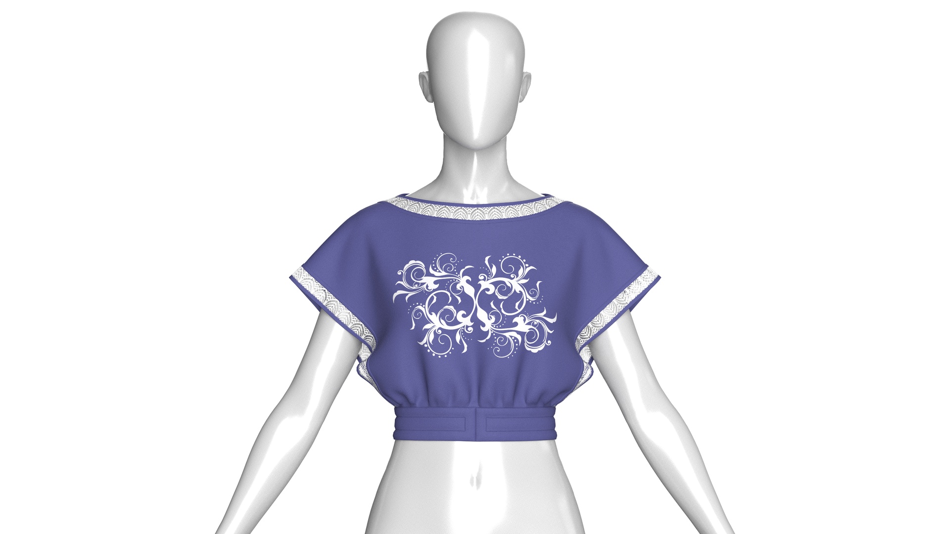 Media 1 for listing Girls Lace Bordered Printed Crop Top | High Poly