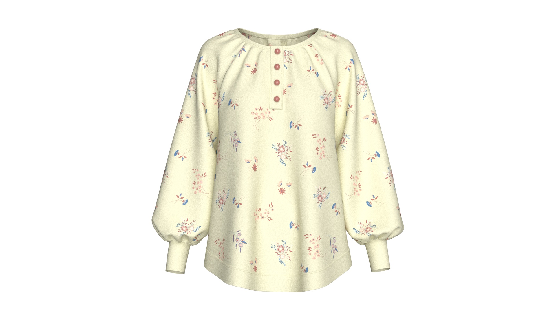Media 1 for listing Girls Raglan Floral Print Gathered Neck Blouse | High Poly